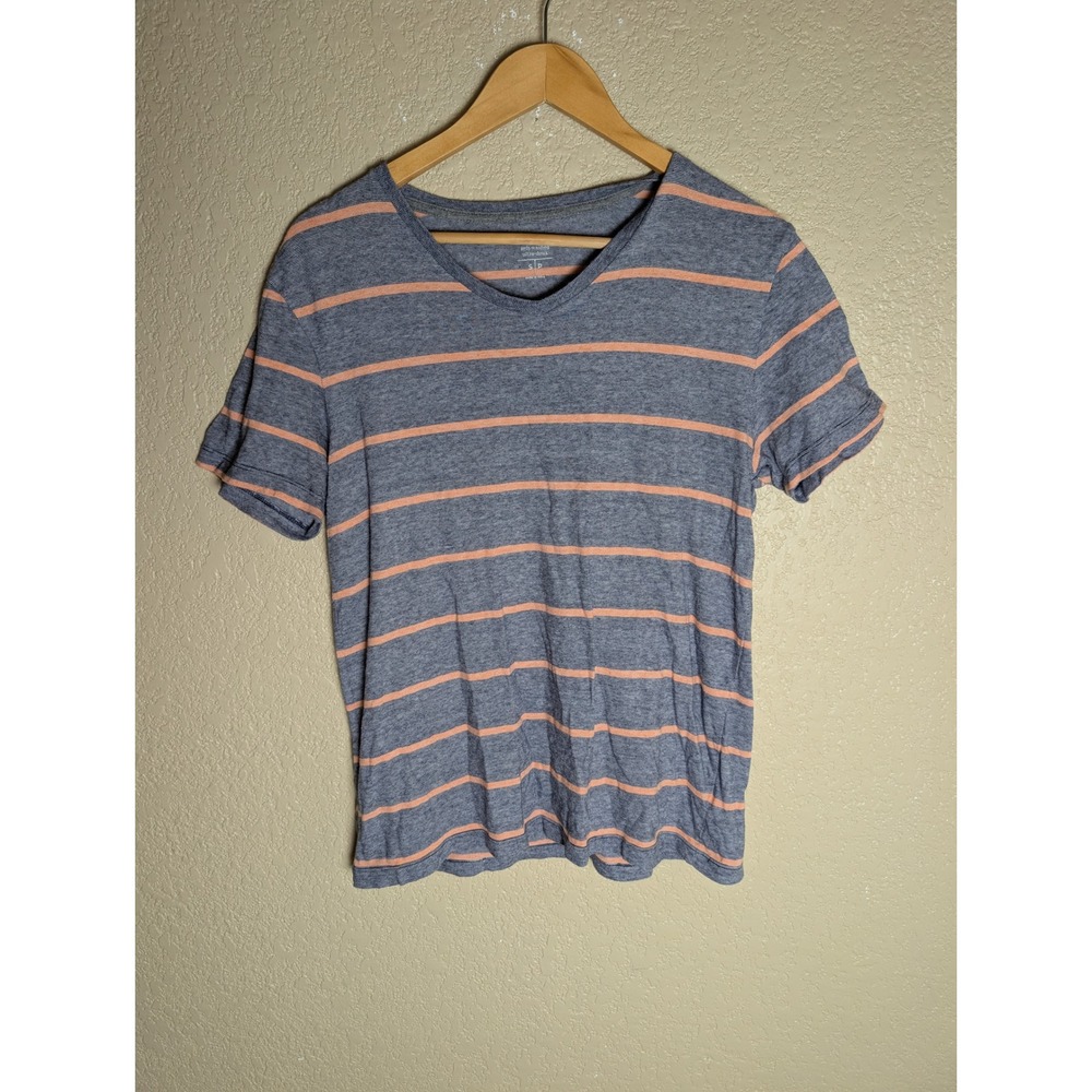 Old Navy Small Blue Orange Striped V Neck Cotton T Shirt Casual Preppy